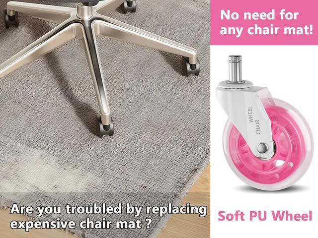 Alt view image 7 of 7 - Pink Office Chair Wheels 3" Roller Blade Rubber Chair Casters Replacement, Heavy Duty Quiet No Scratch Gaming Chair Wheel for Hardwood Floor Carpet, Set of 5, 11mm Universal Fit/Not Fit 1KEA