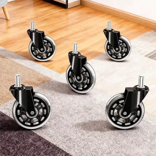 Alt view image 3 of 7 - Wheels for Office Salon Chair Replacement Universal Fit 3 Inch Casters Heavy-Duty, Fits 98% Chair for All Floor (5)