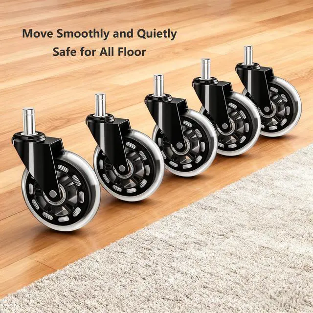 Alt view image 4 of 7 - Wheels for Office Salon Chair Replacement Universal Fit 3 Inch Casters Heavy-Duty, Fits 98% Chair for All Floor (5)