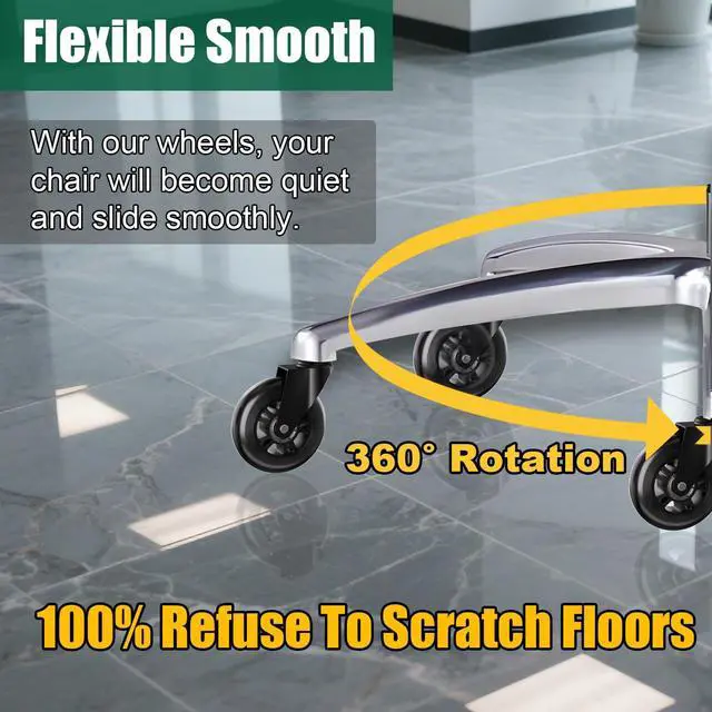 Alt view image 5 of 7 - Office Chair Wheels 3 Inch Roller Blade Rubber Chair Casters Replacement, Heavy Duty Quiet No Scratch Gaming Chair Wheel for Hardwood Floor Carpet, Set of 5, 11mm Universal Fit/Not for 1KEA
