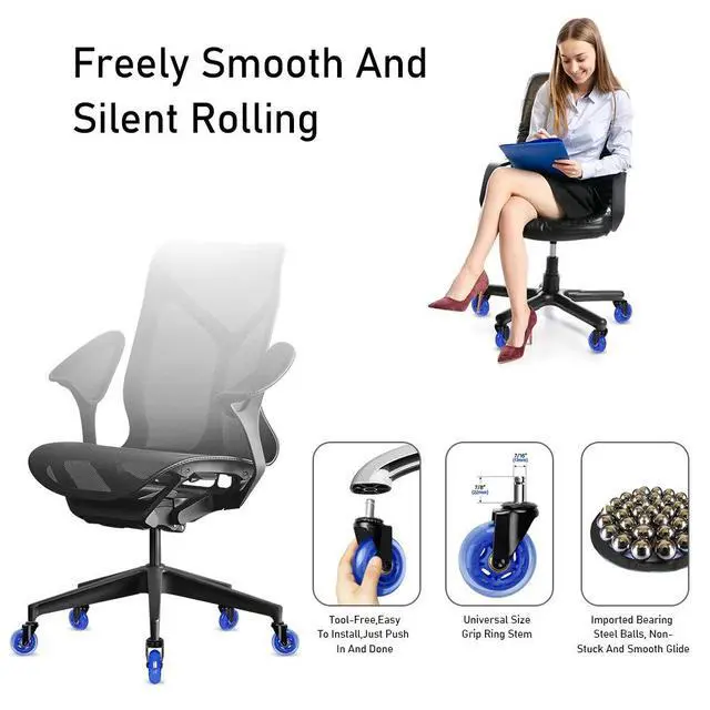 Alt view image 2 of 7 - 3" Office Chair Caster Wheels Standard Stem 7/16" Mute Rolling
