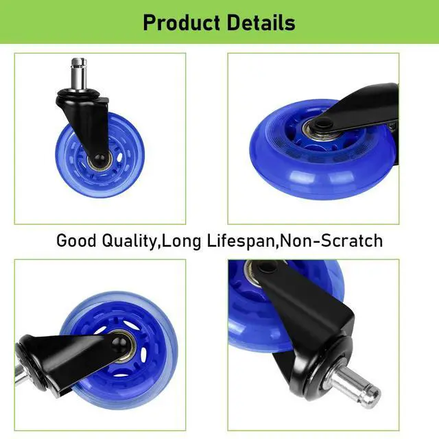 Alt view image 4 of 7 - 3" Office Chair Caster Wheels Standard Stem 7/16" Mute Rolling