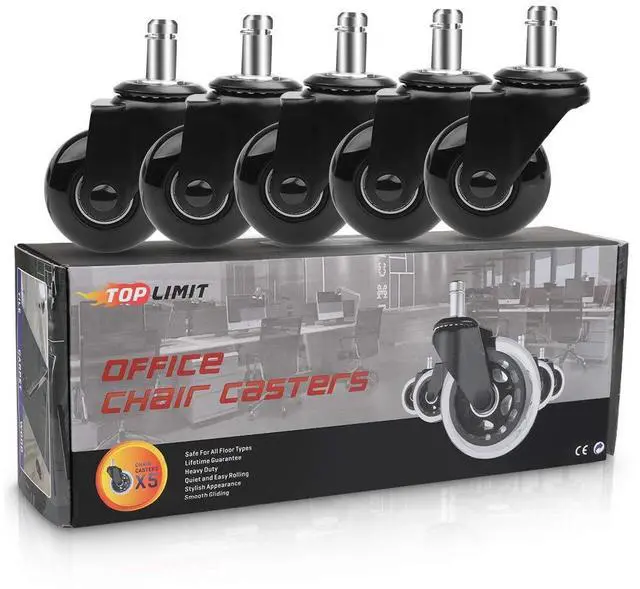 Main image of Office Chair Caster Replacement Wheel for Hardwood Floor and Carpet,2" Heavy Duty Universal Floor Safe Caster Set of 5,Rubber Wheels Office Chair to Replace Office Chair mats,fits 98% Chairs