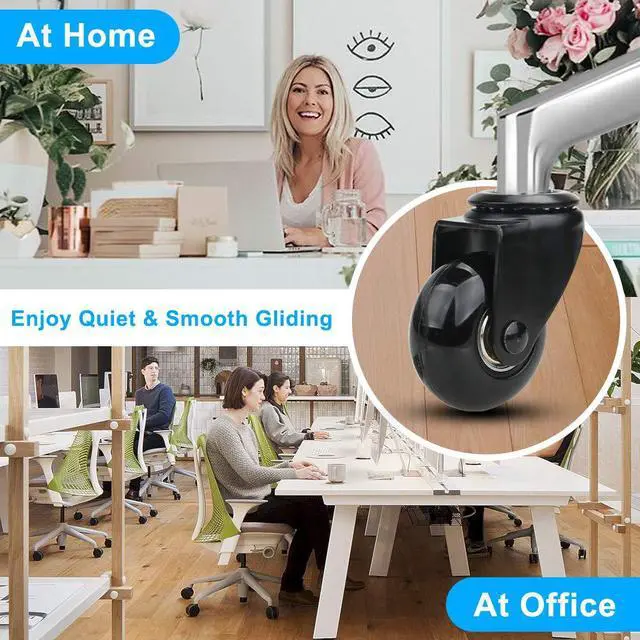 Alt view image 6 of 7 - Office Chair Caster Replacement Wheel for Hardwood Floor and Carpet,2" Heavy Duty Universal Floor Safe Caster Set of 5,Rubber Wheels Office Chair to Replace Office Chair mats,fits 98% Chairs