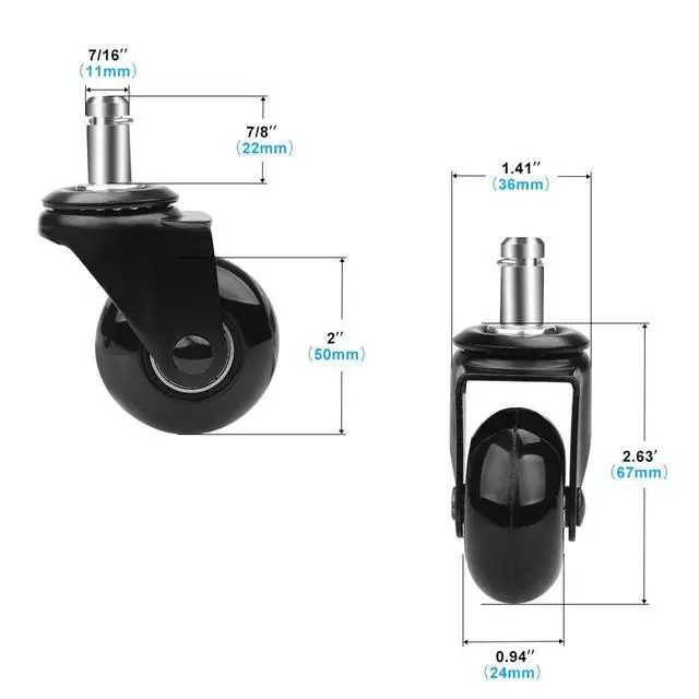 Alt view image 7 of 7 - Office Chair Caster Replacement Wheel for Hardwood Floor and Carpet,2" Heavy Duty Universal Floor Safe Caster Set of 5,Rubber Wheels Office Chair to Replace Office Chair mats,fits 98% Chairs