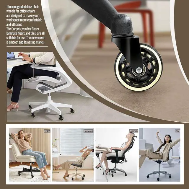 Alt view image 2 of 7 - Office Chair Wheels,3 Inch Rubber Caster Wheels Replacement