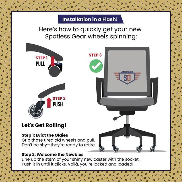 Alt view image 6 of 7 - Office Chair Caster Wheels Gaming Chair 3 inch Replacement Rubber Chair Casters for Hardwood Floors & Carpet - Smooth & Quiet - Desk Chair Casters - Set of 5