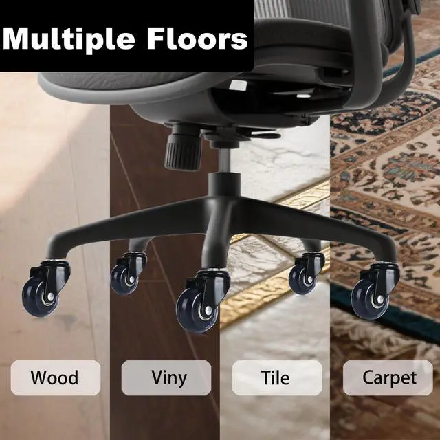 Alt view image 3 of 7 - Office Chair Caster Wheels 2" Replacement Rubber Chair Casters Set of 5 Best Protection for Hardwood Floors Carpet Mat Universal Fit Smooth & Silent