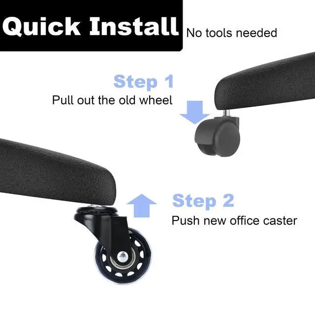 Alt view image 4 of 7 - Office Chair Caster Wheels 2" Replacement Rubber Chair Casters Set of 5 Best Protection for Hardwood Floors Carpet Mat Universal Fit Smooth & Silent