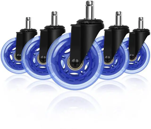 Main image of 3" Office Chair Caster Durable PU Wheel Replacement Set of 5 Blue