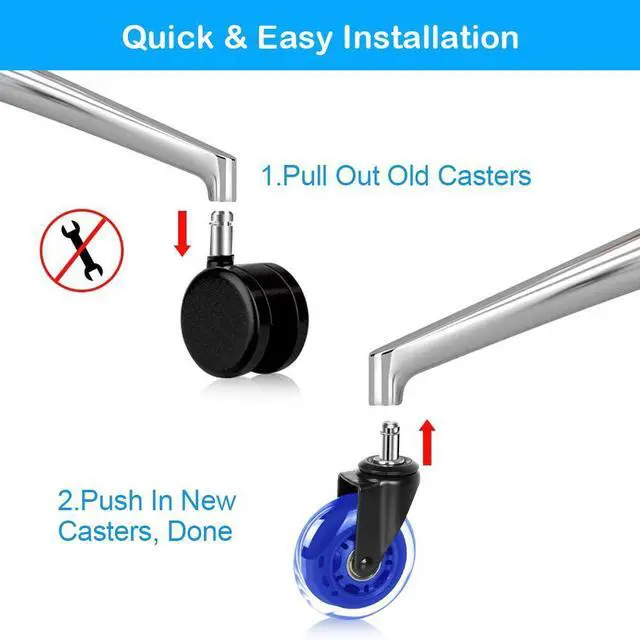 Alt view image 6 of 6 - 3" Office Chair Caster Durable PU Wheel Replacement Set of 5 Blue