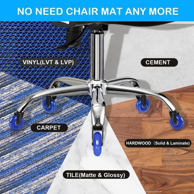 Alt view image 5 of 6 - 3" Office Chair Caster Durable PU Wheel Replacement Set of 5 Blue