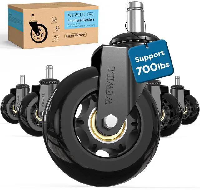 Main image of Office Chair Wheels - Rubber Casters Replacement Universal Fit 98% Chair(Set of 5) Heavy Duty 3 Inch Smoothly & Quietly Safe for All Floor, Hardwood, Tile, Carpet, Noise Free - Black