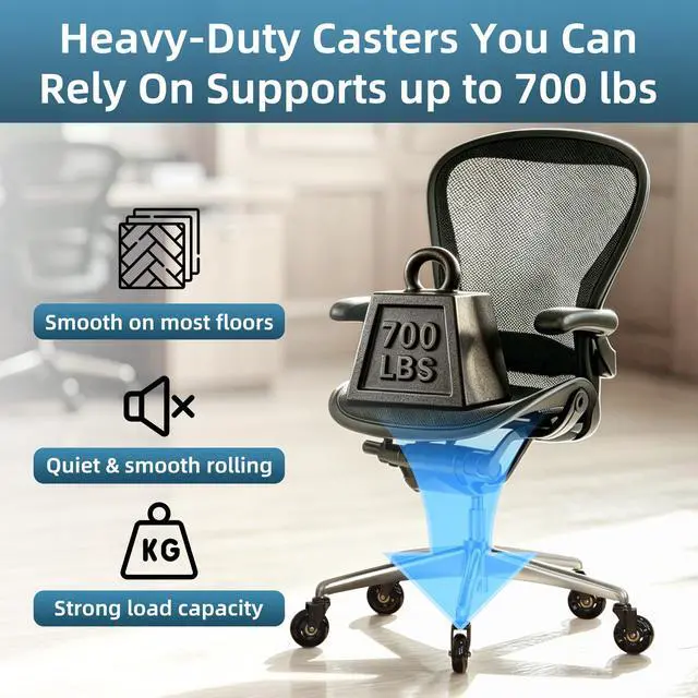 Alt view image 6 of 7 - Office Chair Wheels - Rubber Casters Replacement Universal Fit 98% Chair(Set of 5) Heavy Duty 3 Inch Smoothly & Quietly Safe for All Floor, Hardwood, Tile, Carpet, Noise Free - Black