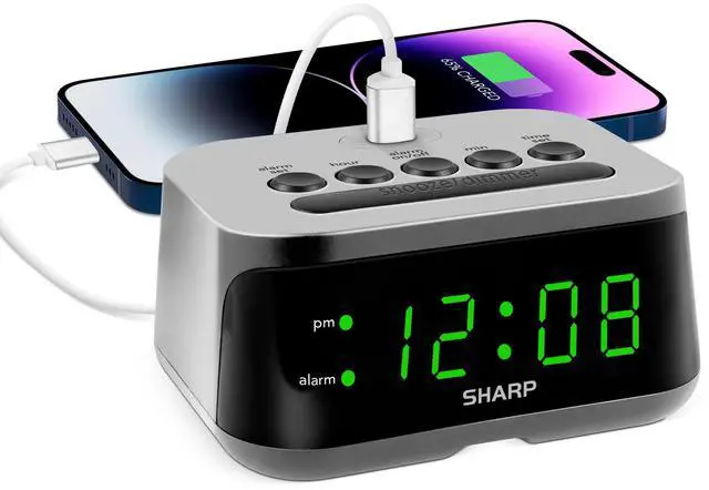 Main image of Digital Alarm Clock with Super Fast USB-C Charge Port & Green LED Display