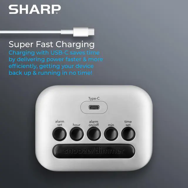 Alt view image 3 of 5 - Digital Alarm Clock with Super Fast USB-C Charge Port & Green LED Display