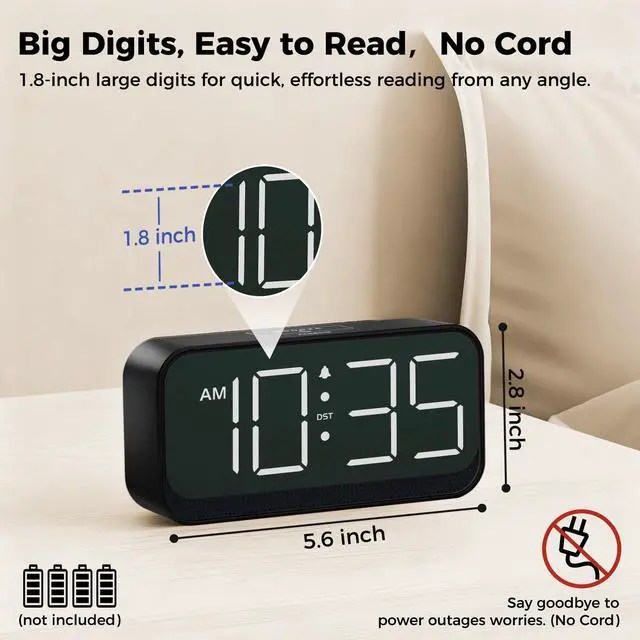 Alt view image 2 of 7 - Battery Operated Small Alarm Clock for Bedroom Travel Besides