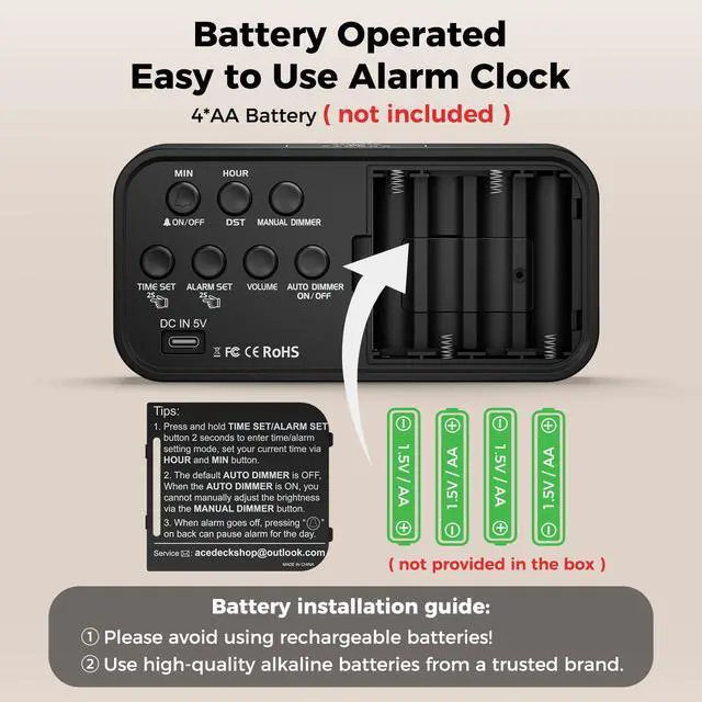Alt view image 3 of 7 - Battery Operated Small Alarm Clock for Bedroom Travel Besides