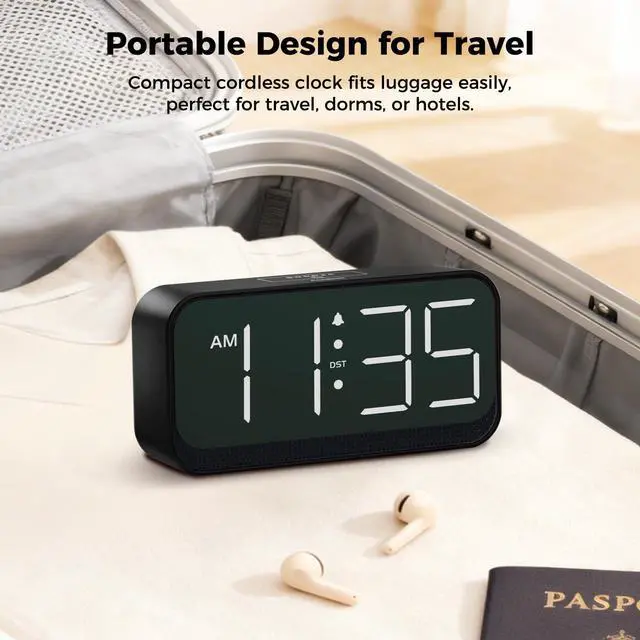Alt view image 7 of 7 - Battery Operated Small Alarm Clock for Bedroom Travel Besides