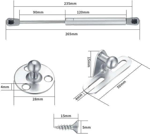 Alt view image 2 of 7 - 2 Pcs Gas Springs,100N/22.5LB Gas Struts Lift Supports,Gas Shocks, Soft Close Hinges,Furniture Cabinet Door Lid Stay,Hydraulic Gas Lift Spring Stay for Cabinet,Storage Box Spring Struts-10.43"