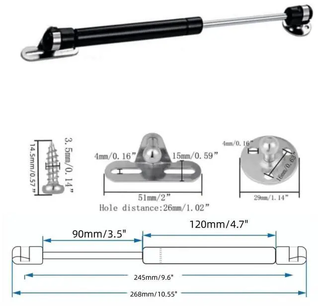Alt view image 2 of 7 - Gas Struts10inch 80N/20lb for Cabinet Strut - Professional Cabinet Shocks and Gas Struts 2 Pcs