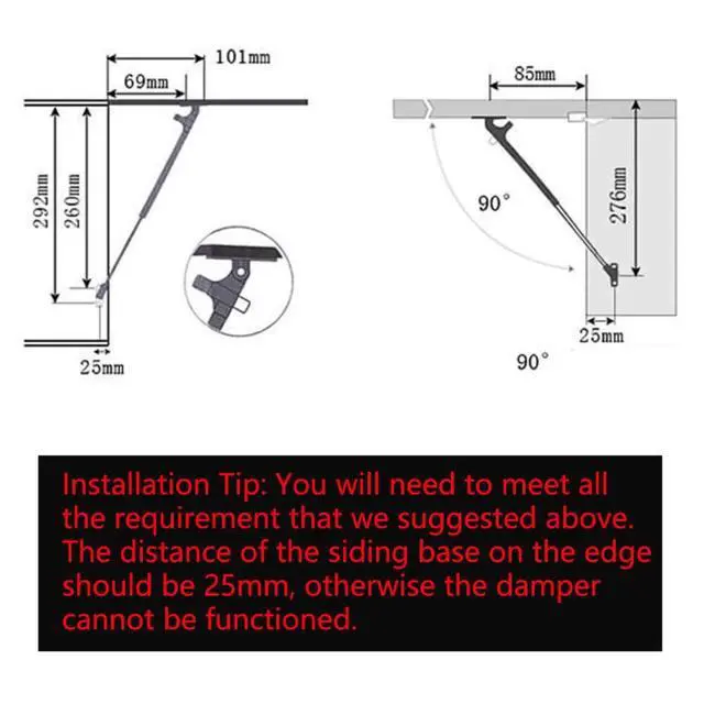 Alt view image 4 of 6 - 2 Pack Extended 10 inch Gas Prop Force 50N/11LB Gas Struts Black Gas Springs/Window Lift and Lid Support/Gas Shocks for RV Bed Platform/Floor Hatch/Outdoor Bench/Cabinet/Tool Box/Truck Canopy