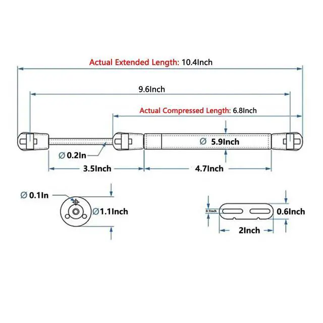 Alt view image 3 of 6 - 2 Pack Extended 10 inch Gas Prop Force 50N/11LB Gas Struts Black Gas Springs/Window Lift and Lid Support/Gas Shocks for RV Bed Platform/Floor Hatch/Outdoor Bench/Cabinet/Tool Box/Truck Canopy