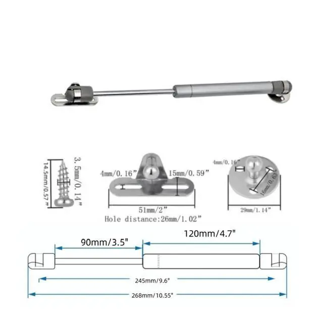 Alt view image 2 of 7 - Gas Struts 10 inch, 20N/4.4lb Gas Springs, Lift Support, Lid Stay, Silver 2Pcs
