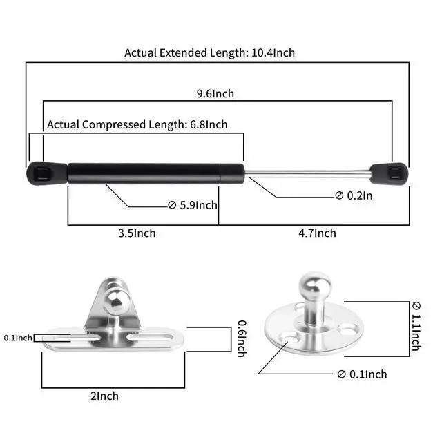 Alt view image 2 of 7 - 2 Pack Gas Struts, 10 Inch 33Lbs/150N Gas Strut Shock Spring Lift for Window Lift and Lid Support/Gas Shocks for RV Bed Platform/Floor Hatch/Outdoor Bench/Cabinet/Tool Box (150N)