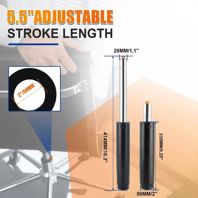 Alt view image 2 of 6 - Gas Lift Cylinder Replacement for Office Chairs | 5 inch Long Extension Stroke Adjust Universal Size Lift Cylinder Compatible with Most Standard Office Seating Black