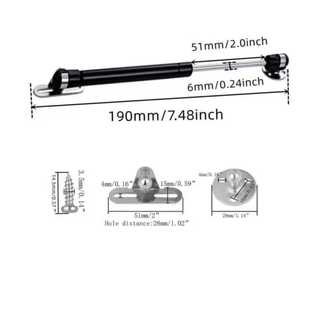 Alt view image 3 of 7 - 40N/8.8lb Gas Struts, Gas Springs, Gas Strut, Lift Support, 6 inch Gas Shocks, Lid Stay, Lid Support Black 4 Pcs