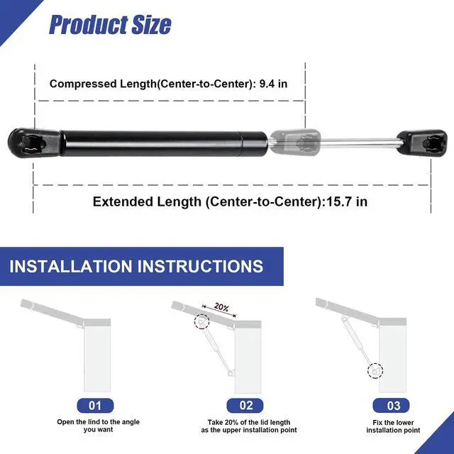 Alt view image 6 of 6 - 16" 28Lbs/127N Gas Spring Shocks Struts Lift Support for Hydraulics Piston Lid Stay for Camper Shell Leer are Truck Topper Rear Window Truck Cap Canopy Door C16-08941