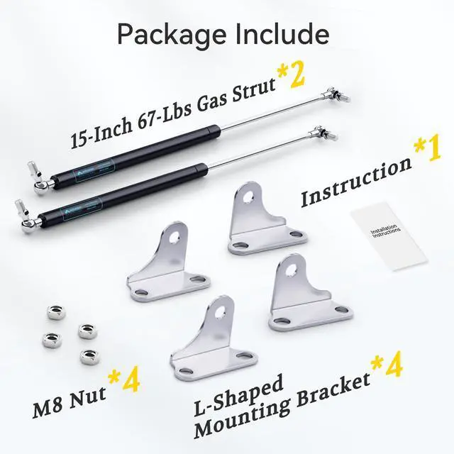 Alt view image 7 of 7 - Gas Struts 15 inch 67lb with Brackets (2 Pack) - Heavy Duty Lift Support for RV Bed Hatch & Storage Box Lid - Hydraulic Spring Shocks for Camper Bed, Cellar Door, Food Truck Window