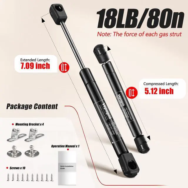Alt view image 2 of 7 - 7 inch 18 lb Gas Struts for RV Cabinet Door with Brackets, 2Pcs