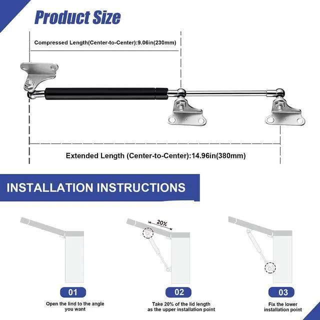 Alt view image 2 of 6 - 15 Inch Gas Struts 100lb (2 Pack) with Brackets, Heavy Duty Lift Support for Motorhome Bed, RV Door, Boat Hatch, Camper Shell, Tool Box Lid, Cabinet - Hydraulic Shock Springs