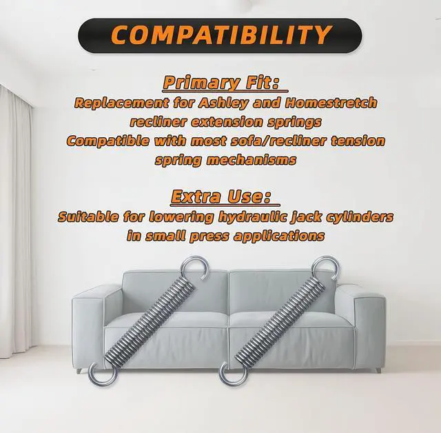 Alt view image 3 of 7 - 5-1/8" Recliner Spring Replacement, Heavy Duty Stainless Steel Tension Springs for Sofa/Chair Mechanism Repair, Compatible with La-Z-Boy, Ashley, Flexsteel Recliners, 2-Pack.