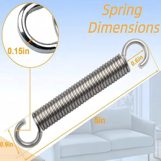Alt view image 2 of 7 - 5-1/8" Recliner Spring Replacement, Heavy Duty Stainless Steel Tension Springs for Sofa/Chair Mechanism Repair, Compatible with La-Z-Boy, Ashley, Flexsteel Recliners, 2-Pack.