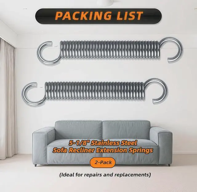 Alt view image 5 of 7 - 5-1/8" Recliner Spring Replacement, Heavy Duty Stainless Steel Tension Springs for Sofa/Chair Mechanism Repair, Compatible with La-Z-Boy, Ashley, Flexsteel Recliners, 2-Pack.