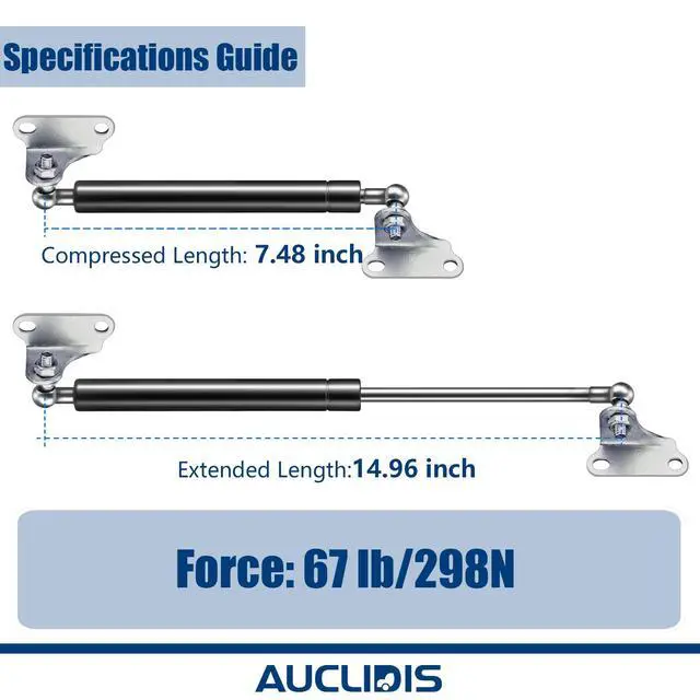 Alt view image 3 of 7 - 15 Inch 67lb/300N Gas Strut Shock Spring Lift Support for RV Camper Bed Storage Cover Tool Box Door Basement Lid Replacement Parts, Set of 2