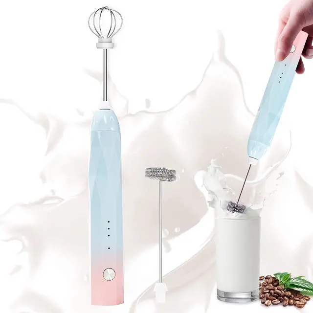 Main image of Milk Frother Rechargeable Handheld Electric Whisk Coffee Frother Mixer with 2 Stainless whisks 3 Speed Adjustable Foam Maker Blender for Coffee Matcha Latte Cappuccino Hot Chocolate (BluePink)
