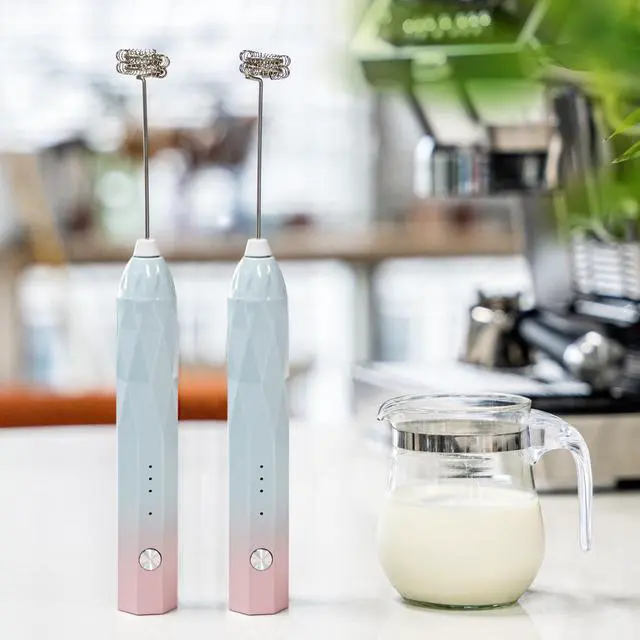 Alt view image 6 of 7 - Milk Frother Rechargeable Handheld Electric Whisk Coffee Frother Mixer with 2 Stainless whisks 3 Speed Adjustable Foam Maker Blender for Coffee Matcha Latte Cappuccino Hot Chocolate (BluePink)