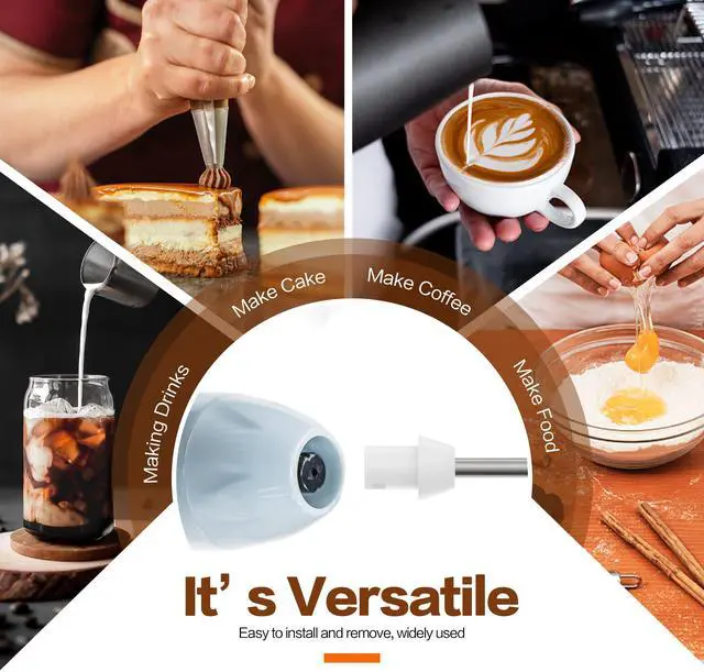 Alt view image 7 of 7 - Milk Frother Rechargeable Handheld Electric Whisk Coffee Frother Mixer with 2 Stainless whisks 3 Speed Adjustable Foam Maker Blender for Coffee Matcha Latte Cappuccino Hot Chocolate (BluePink)