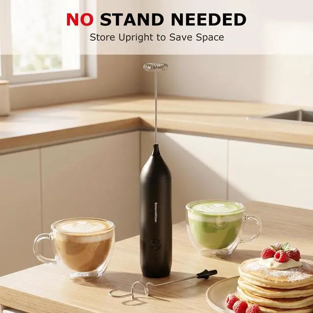 Alt view image 2 of 7 - Rechargeable Milk Frother Handheld, Electric Foam Maker with Stainless Steel Whisk, Charging USB-C, Portable Hand Wand Drink Mixer for Coffee Matcha Lattes Cappuccino, Kitchen Gifts