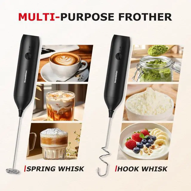 Alt view image 3 of 7 - Rechargeable Milk Frother Handheld, Electric Foam Maker with Stainless Steel Whisk, Charging USB-C, Portable Hand Wand Drink Mixer for Coffee Matcha Lattes Cappuccino, Kitchen Gifts