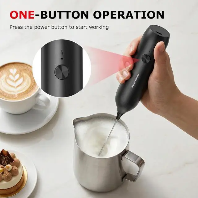 Alt view image 5 of 7 - Rechargeable Milk Frother Handheld, Electric Foam Maker with Stainless Steel Whisk, Charging USB-C, Portable Hand Wand Drink Mixer for Coffee Matcha Lattes Cappuccino, Kitchen Gifts