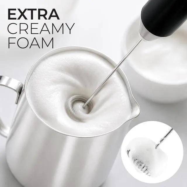 Alt view image 2 of 7 - Powerful Milk Frother Handheld Wand - Drink Mixer with Stainless Steel Whisk Stirrer for Coffee, Lattes, Matcha & More, Frother for Protein Powder Whisker - AA Batteries Included - Black