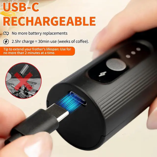 Alt view image 4 of 7 - Rechargeable Milk Frother Handheld with Travel Cover, 3-Speed Adjustable Electric Whisk for Coffee, Latte, Cappuccino, Matcha, Powerful Dual Coil Foam Maker, USB-C Charging Drink Mixer Wand