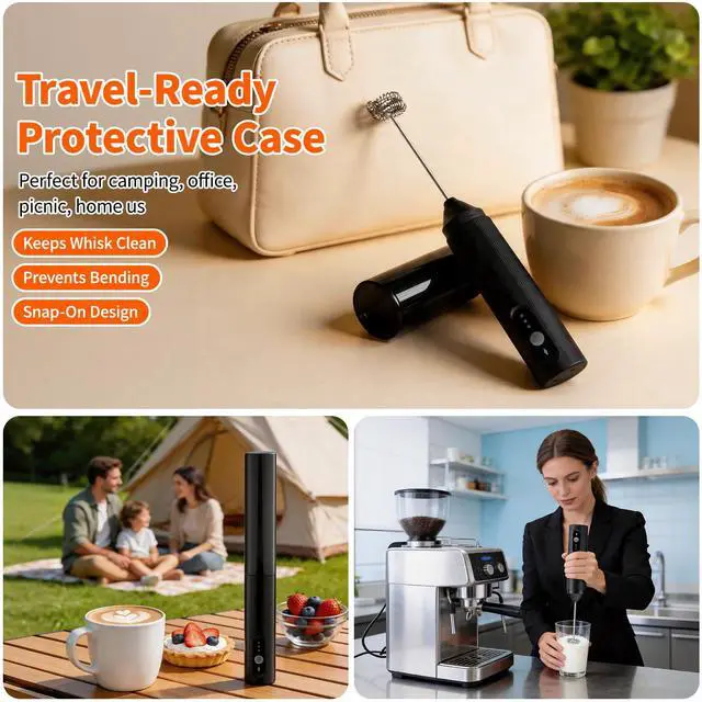 Alt view image 5 of 7 - Rechargeable Milk Frother Handheld with Travel Cover, 3-Speed Adjustable Electric Whisk for Coffee, Latte, Cappuccino, Matcha, Powerful Dual Coil Foam Maker, USB-C Charging Drink Mixer Wand