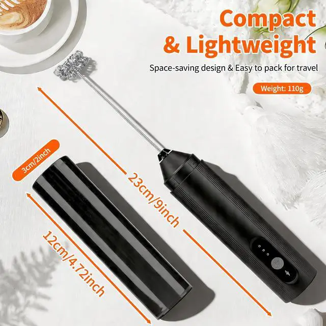Alt view image 6 of 7 - Rechargeable Milk Frother Handheld with Travel Cover, 3-Speed Adjustable Electric Whisk for Coffee, Latte, Cappuccino, Matcha, Powerful Dual Coil Foam Maker, USB-C Charging Drink Mixer Wand