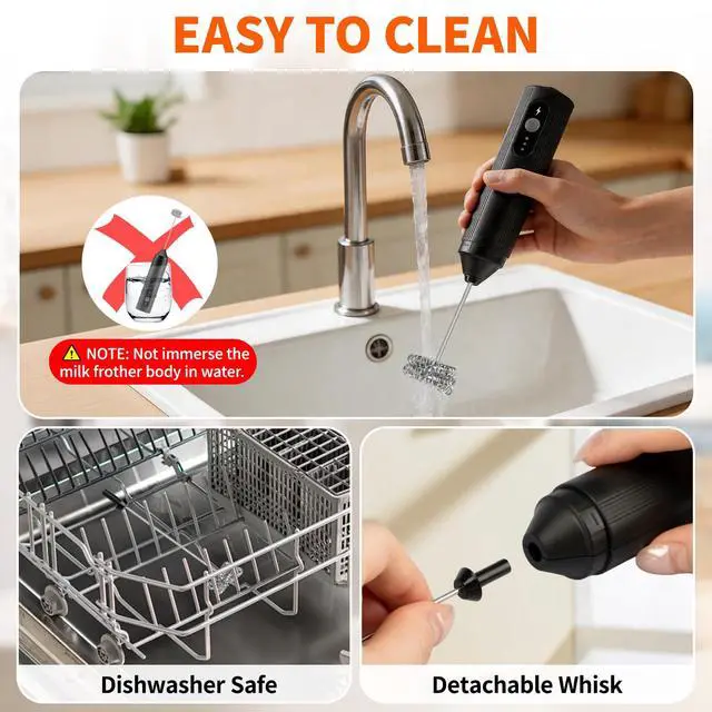 Alt view image 7 of 7 - Rechargeable Milk Frother Handheld with Travel Cover, 3-Speed Adjustable Electric Whisk for Coffee, Latte, Cappuccino, Matcha, Powerful Dual Coil Foam Maker, USB-C Charging Drink Mixer Wand